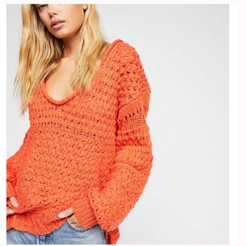 Free People Bright Orange Knit wool Sweater